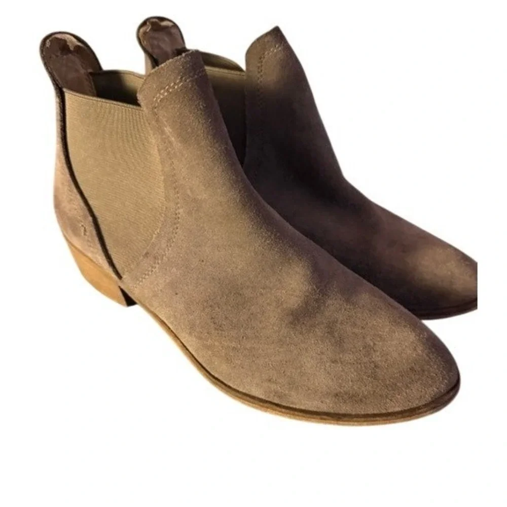 Splendid Women Taupe Suede Ankle Boots Chelsea Block Heel Almond Toe Brown 8